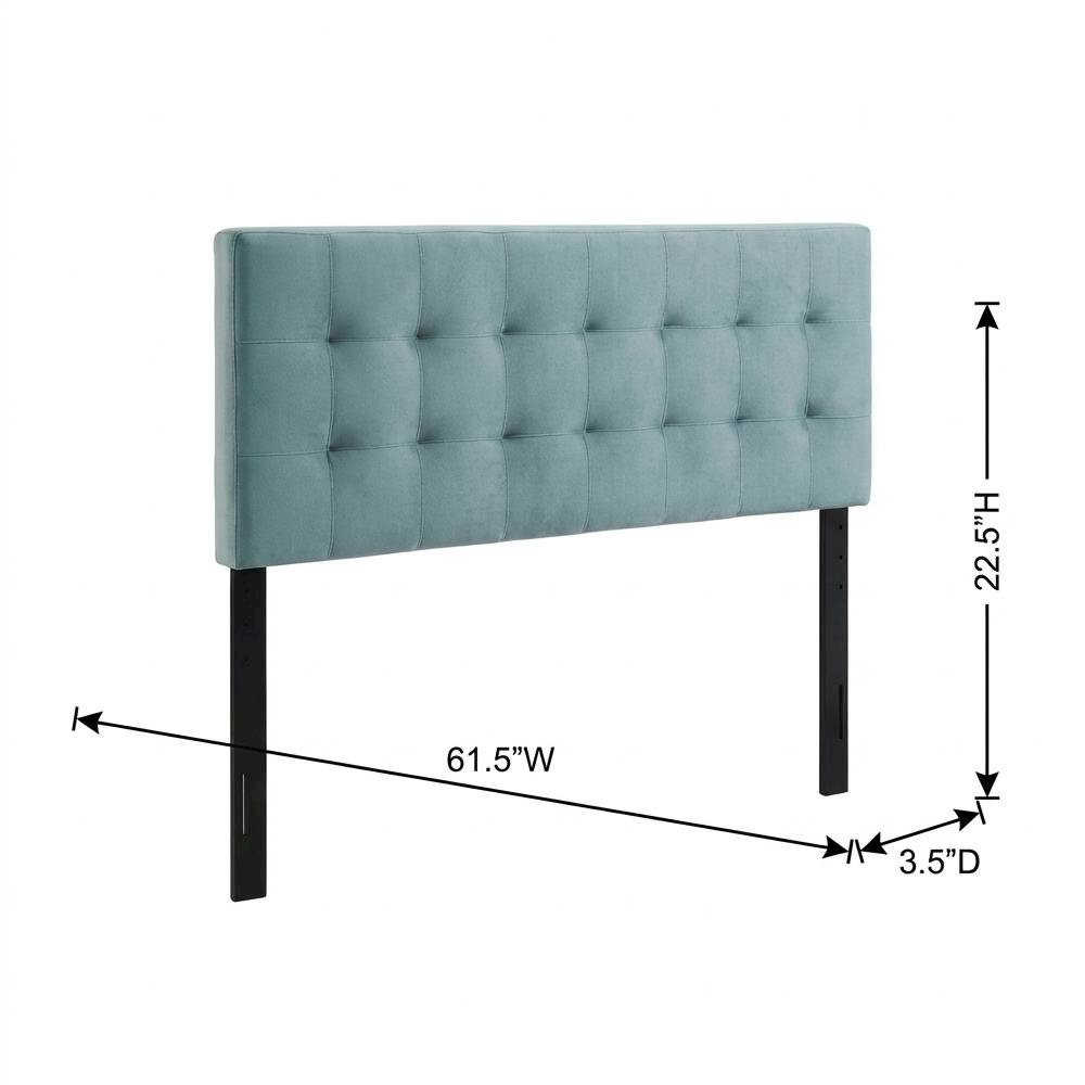 Blue Queen Biscuit Tufted Velvet Headboard Performance Fabric Upholstered