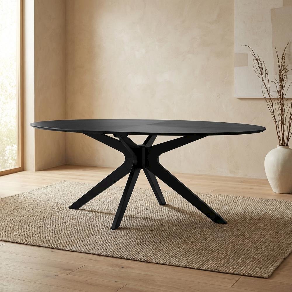 Black Oval Wood Dining Table, Modern Style, Seats 8