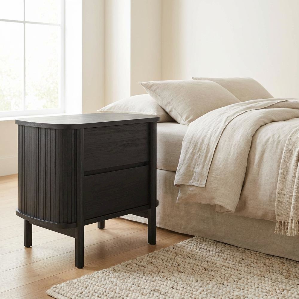 Wooden Nightstand in Black Finish with Sleek Design and Easy-To-Access Drawer