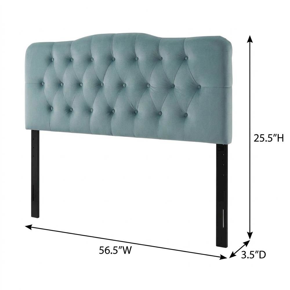 Blue Velvet Headboard, Full Diamond Tufted Design, Performance Fabric Finish
