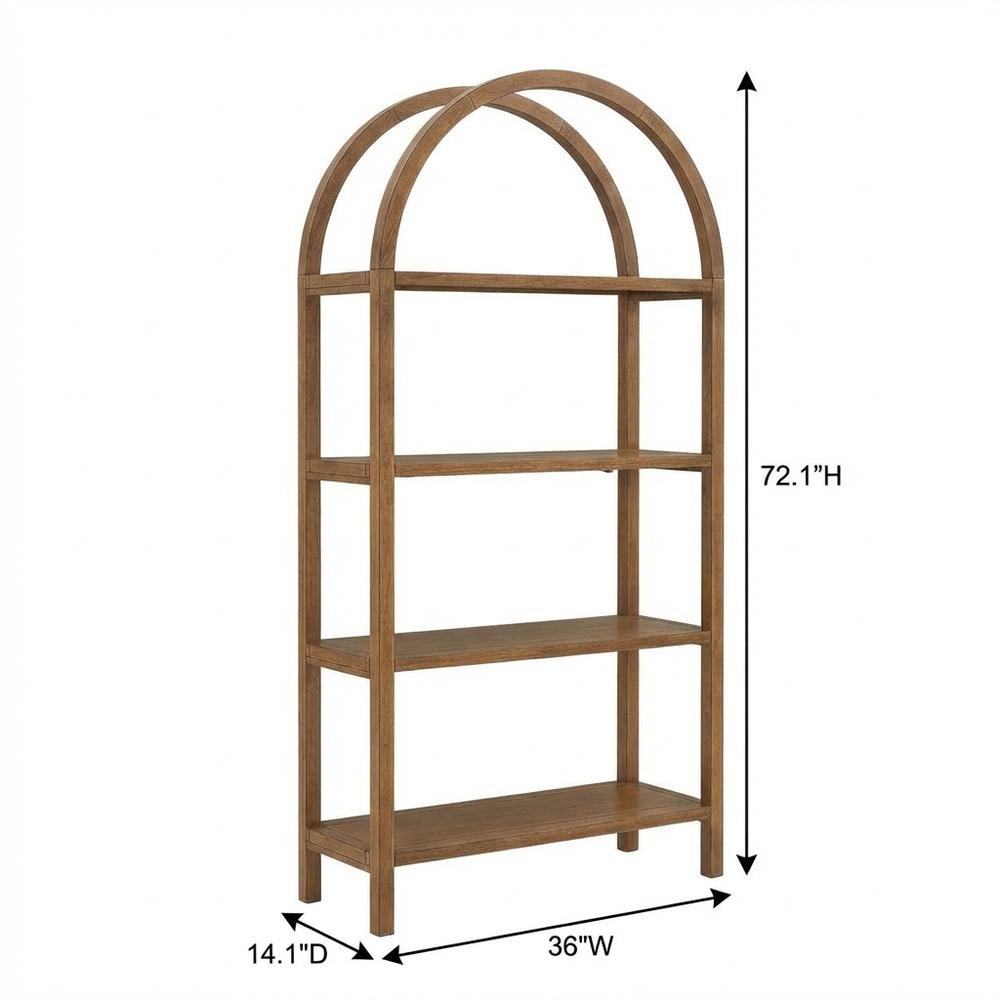 Large arched bookshelf in brown engineered wood for spacious storage