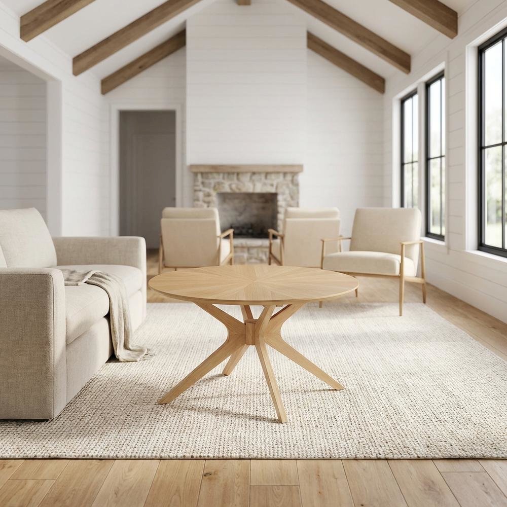 Round Wood Coffee Table with 20 lb Weight and Compact Design