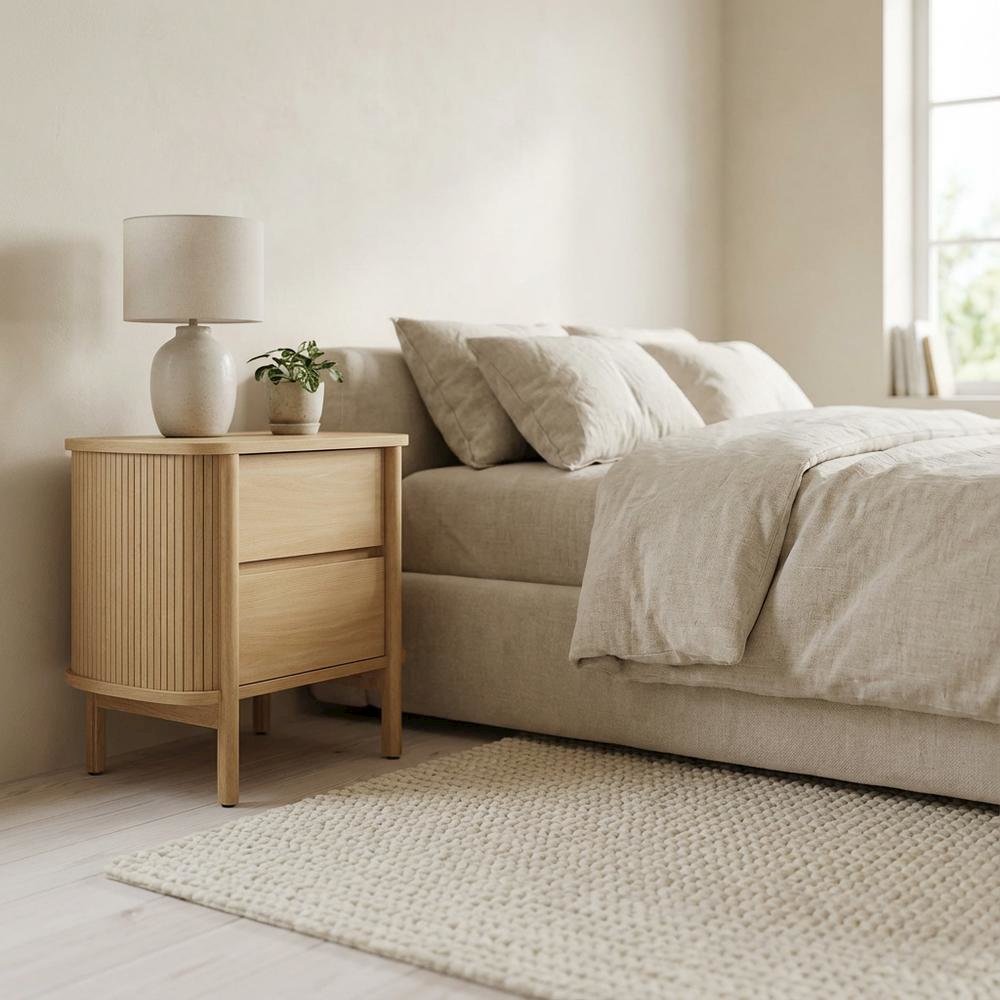 Nightstand with Modern Design and Compact Storage in Brown Finish