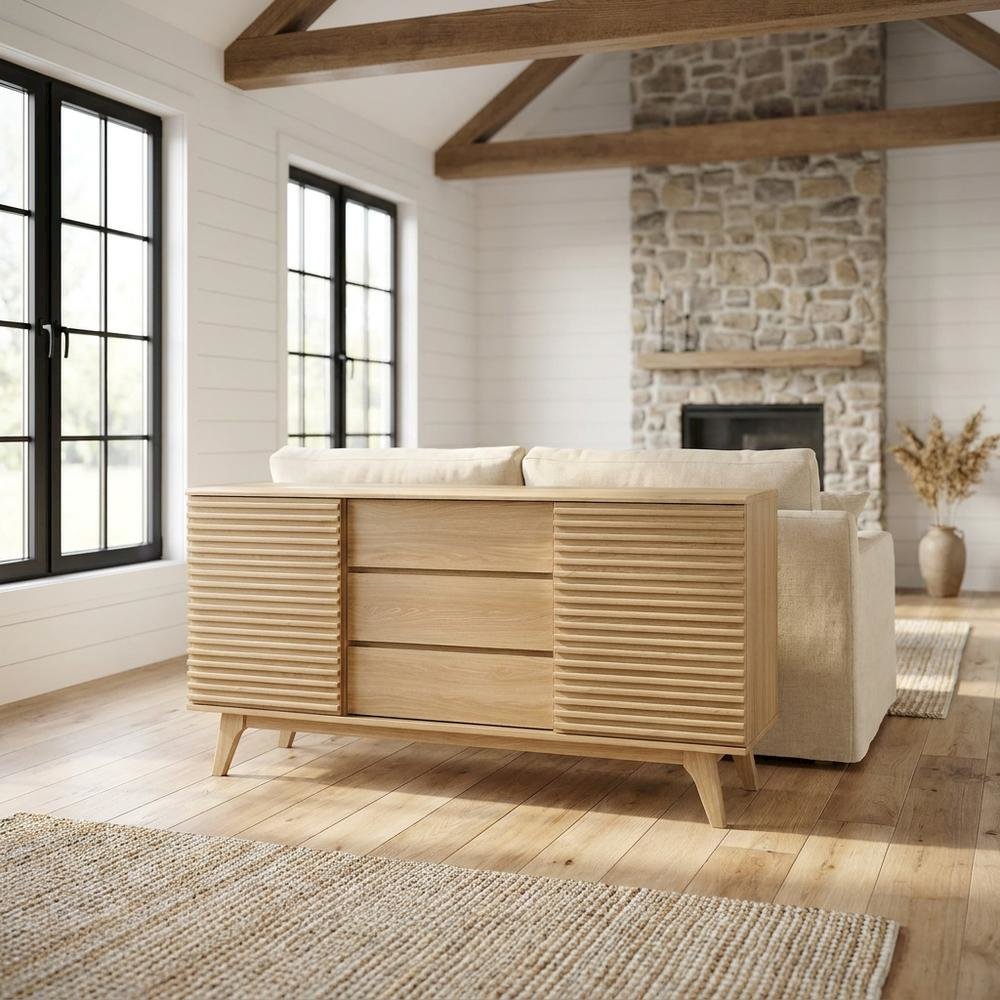 Wooden Sideboard Buffet Cabinet with Storage for Dining Room, Oak