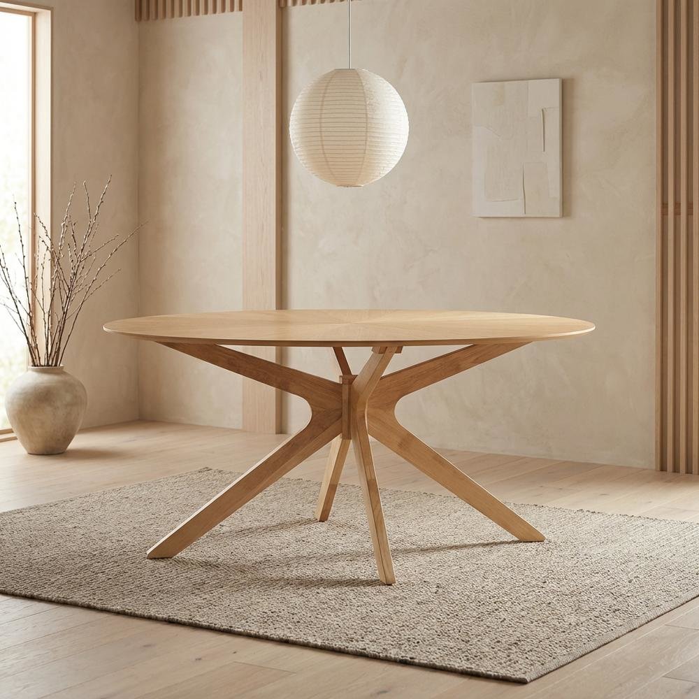 Oak Oval Wood Dining Table, Modern Style, Seats 6, Wood Dining