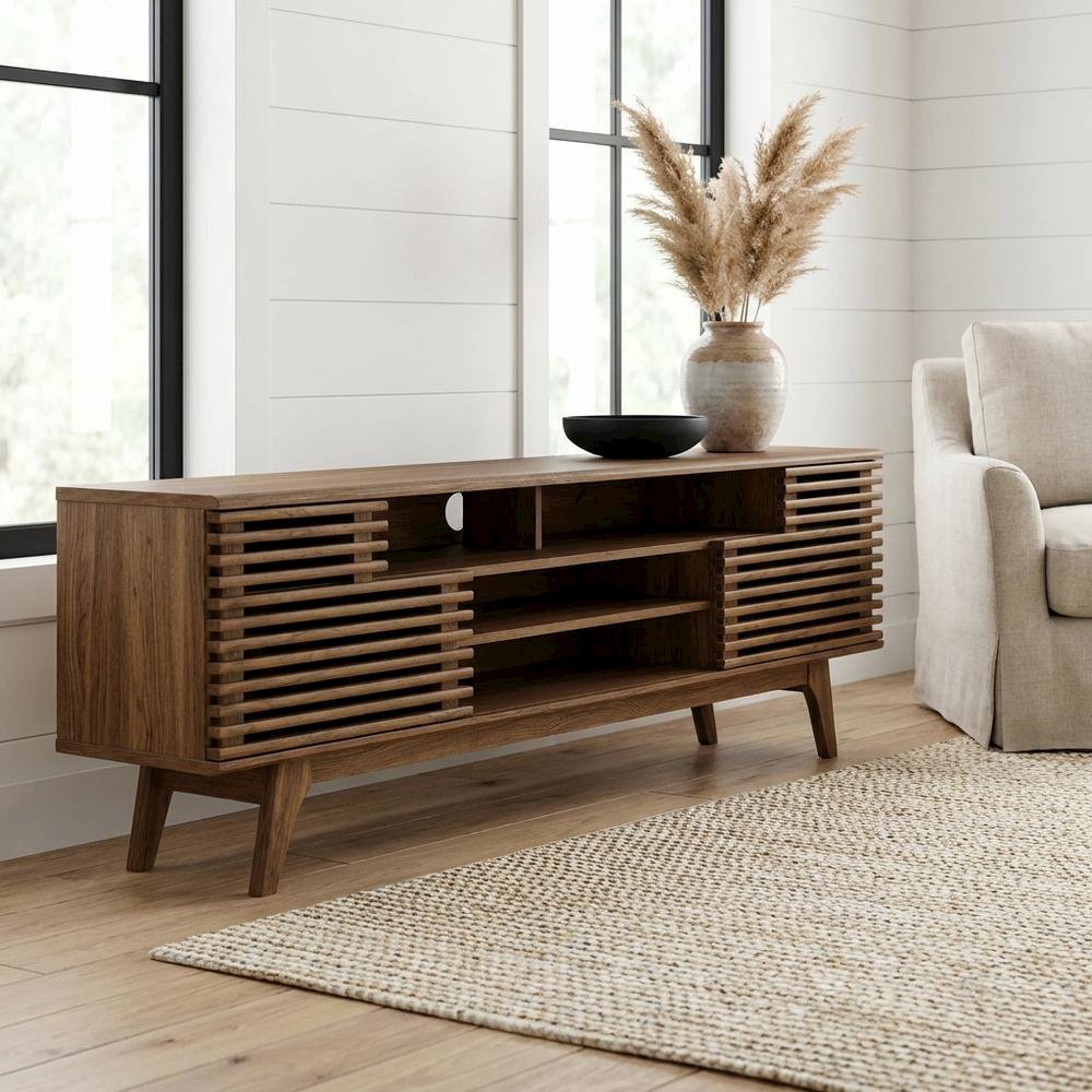 Brown Wood TV Console with Spacious Surface and Modern Design
