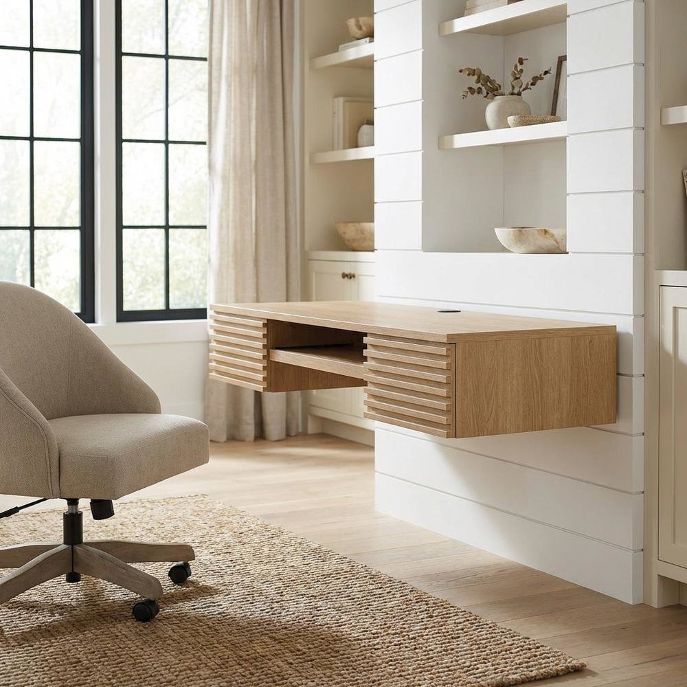 Wall Mount Office Desk in Wood Finish with Durable Construction