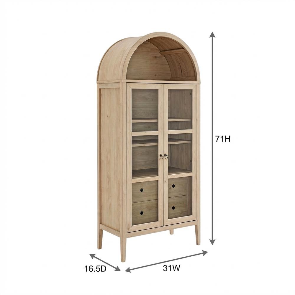 Tall Arched Storage Cabinet In Rustic Finish With Versatile Display And Storage