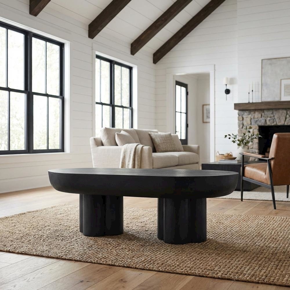Oval Concrete Coffee Table with Modern Design and Sturdy Surface