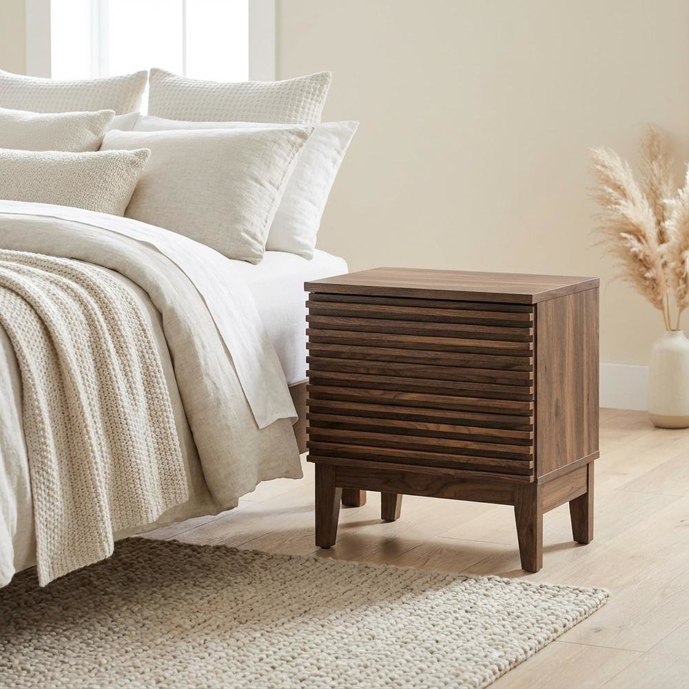 Two-Drawer Nightstand in Brown Finish with Sturdy Construction