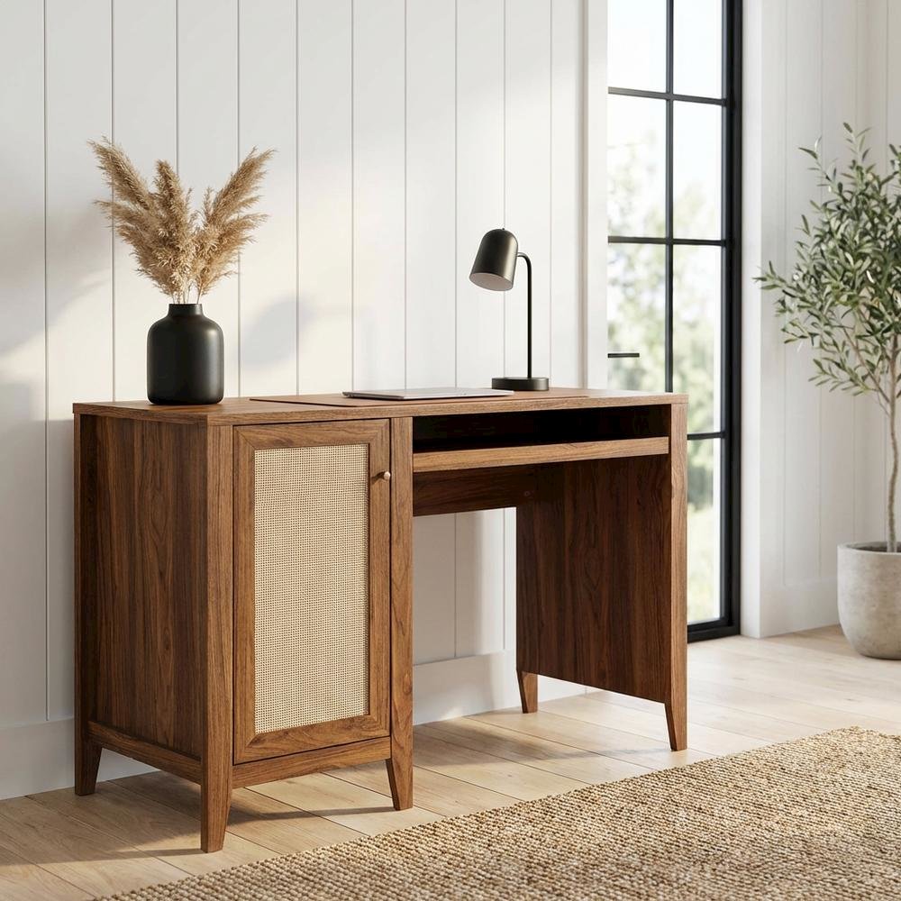 Modern Office Desk In Neutral Finish With Sturdy Construction