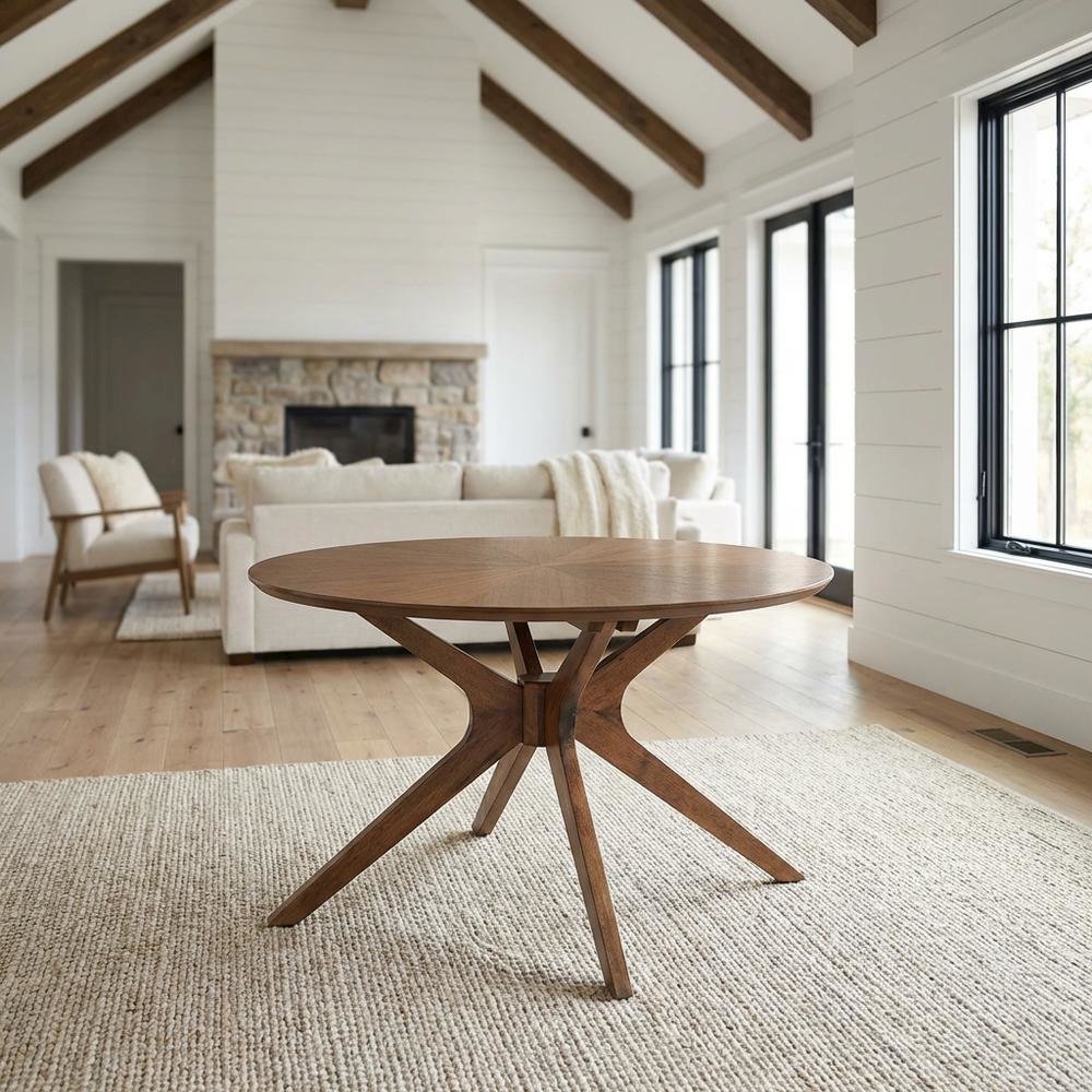 Round Wood Coffee Table with Modern Design and Sturdy Base
