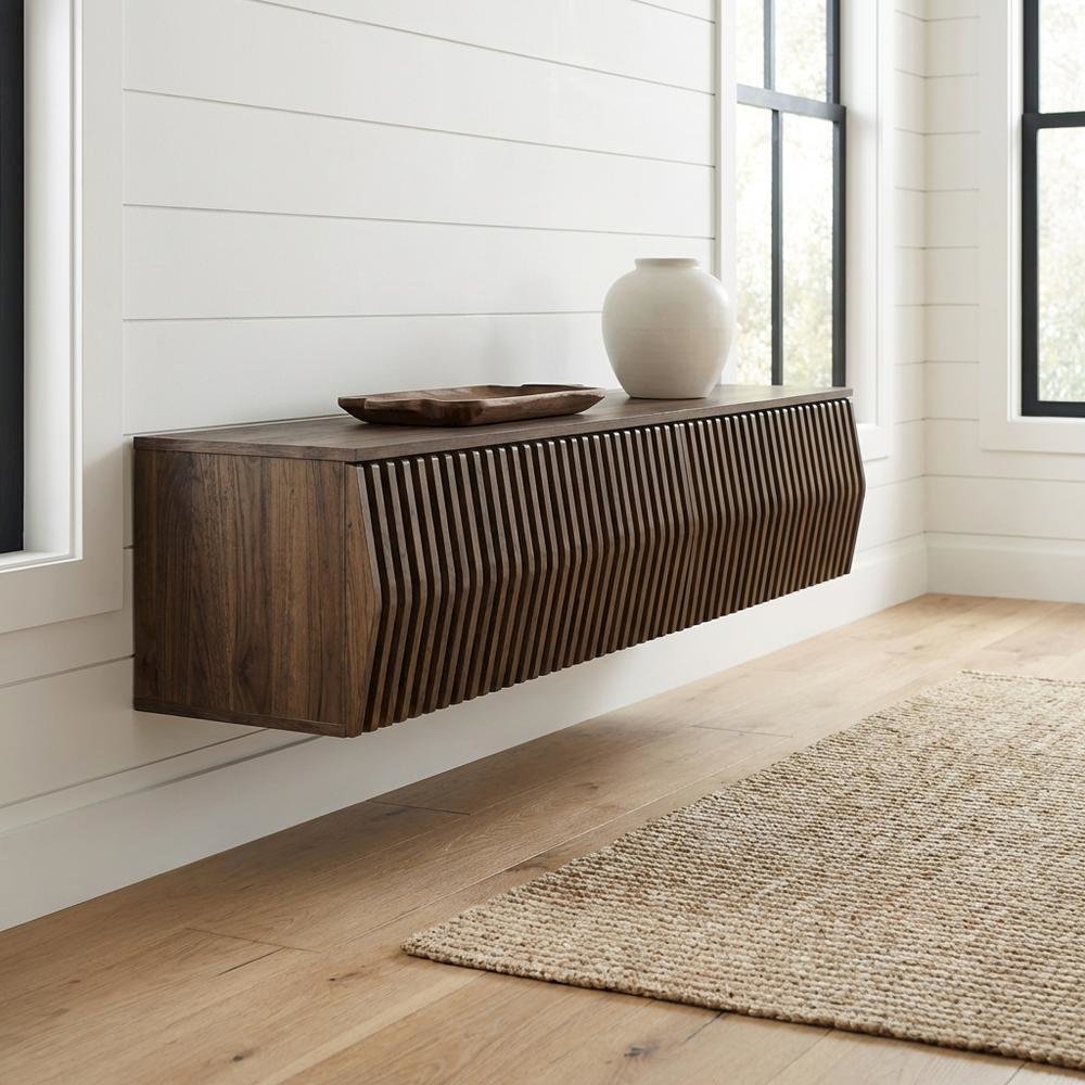 Brown Wall Mount TV Stand with Engineered Wood Finish
