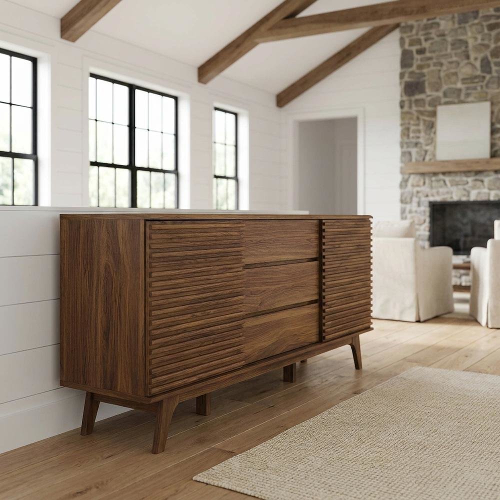 Wooden Sideboard Buffet Cabinet with Storage for Dining Room, Walnut