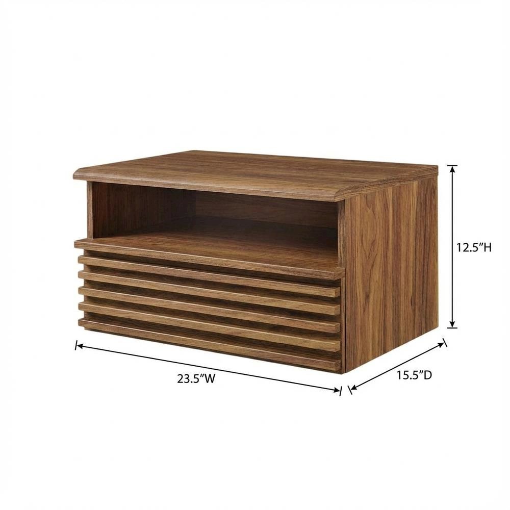 Wall-Mount Nightstand in Brown Finish with Modern Design