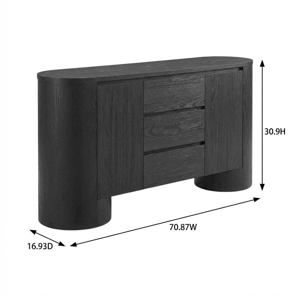 Rounded Sideboard Storage Cabinet In Classic Finish With Spacious Shelving
