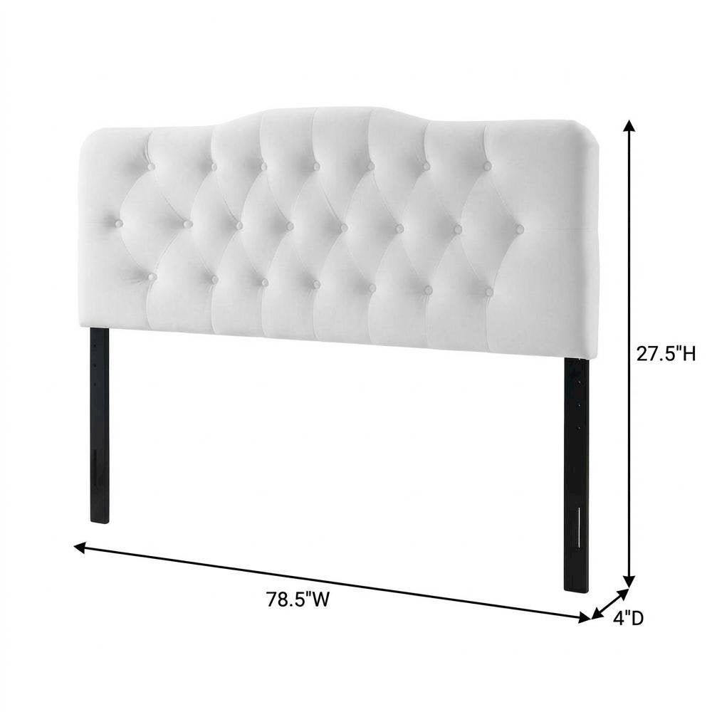 White Velvet Tufted Headboard with Diamond Pattern and Durable Upholstery