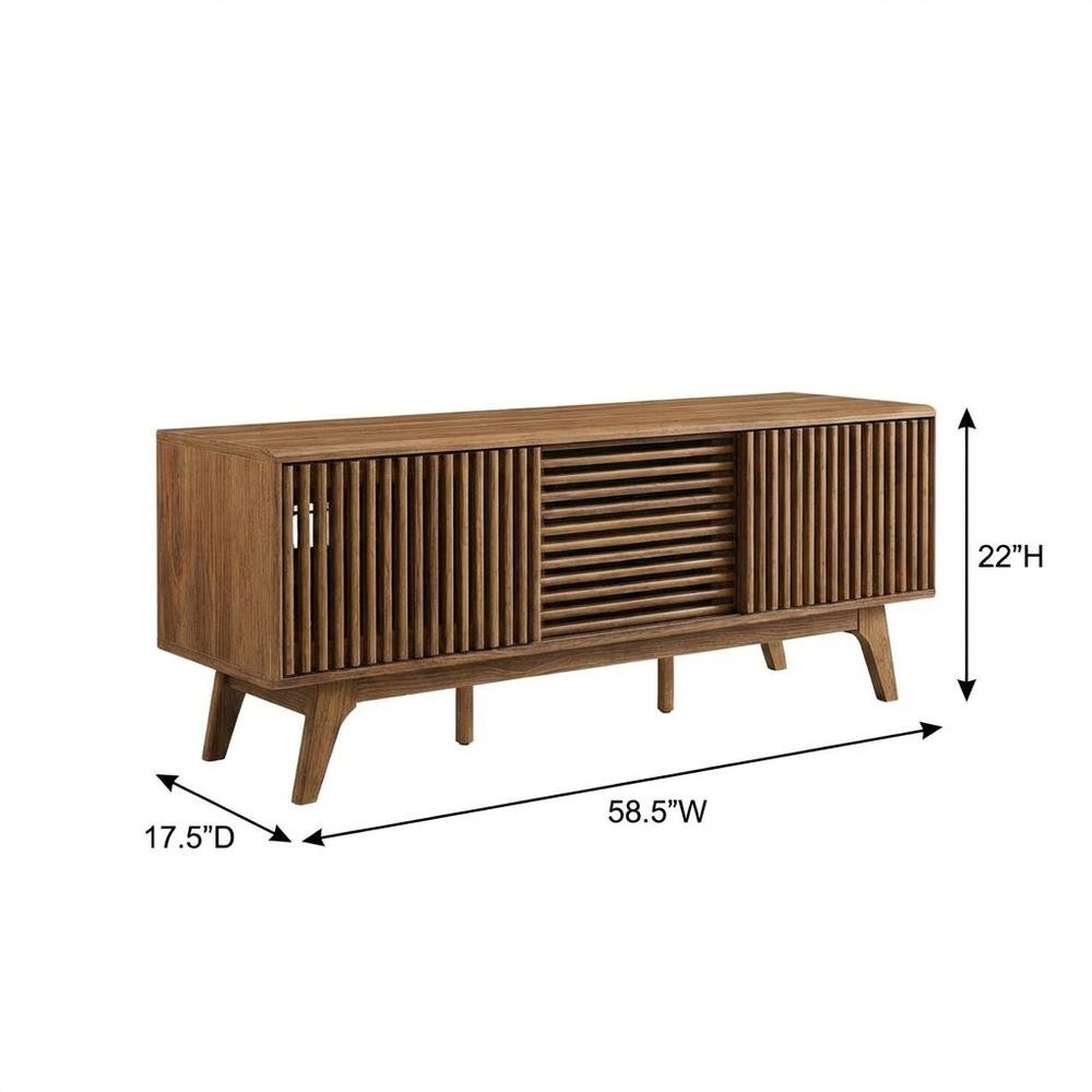Brown wood TV stand with sleek design and versatile storage solution