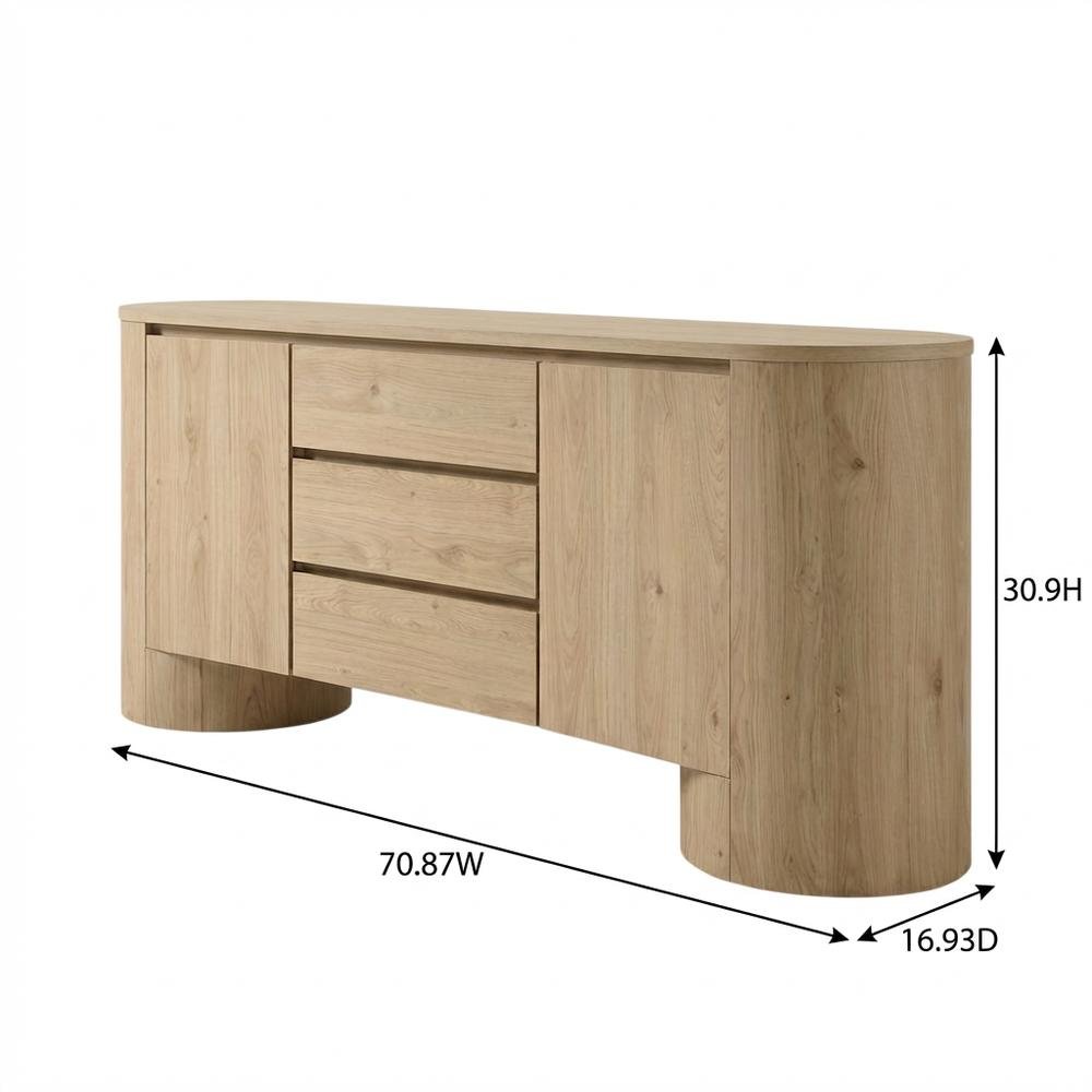 Rustic Rounded Sideboard Storage Cabinet With Spacious Interior, Durable Design