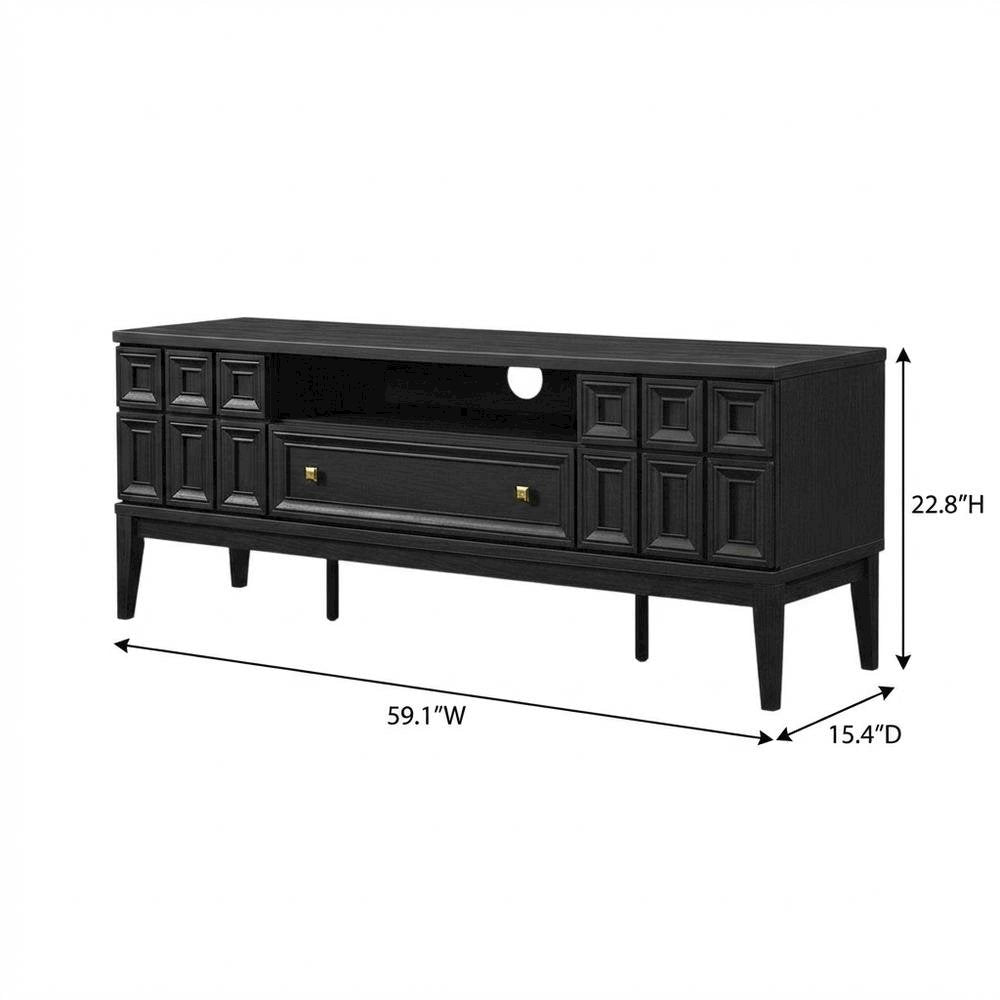 Black TV Stand with Engineered Wood Construction for Living Room Storage