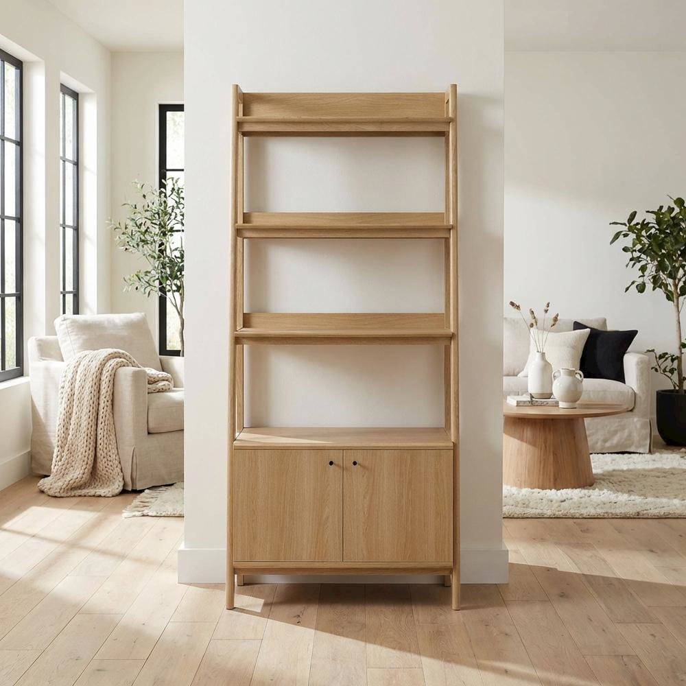 Contemporary Wooden Bookshelf in Natural Finish for Home Office Use