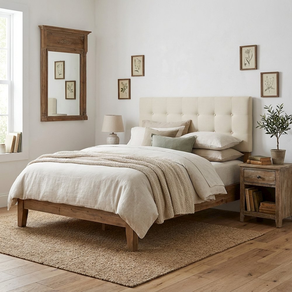Upholstered Fabric Full Headboard in Neutral Tone with Durable Construction
