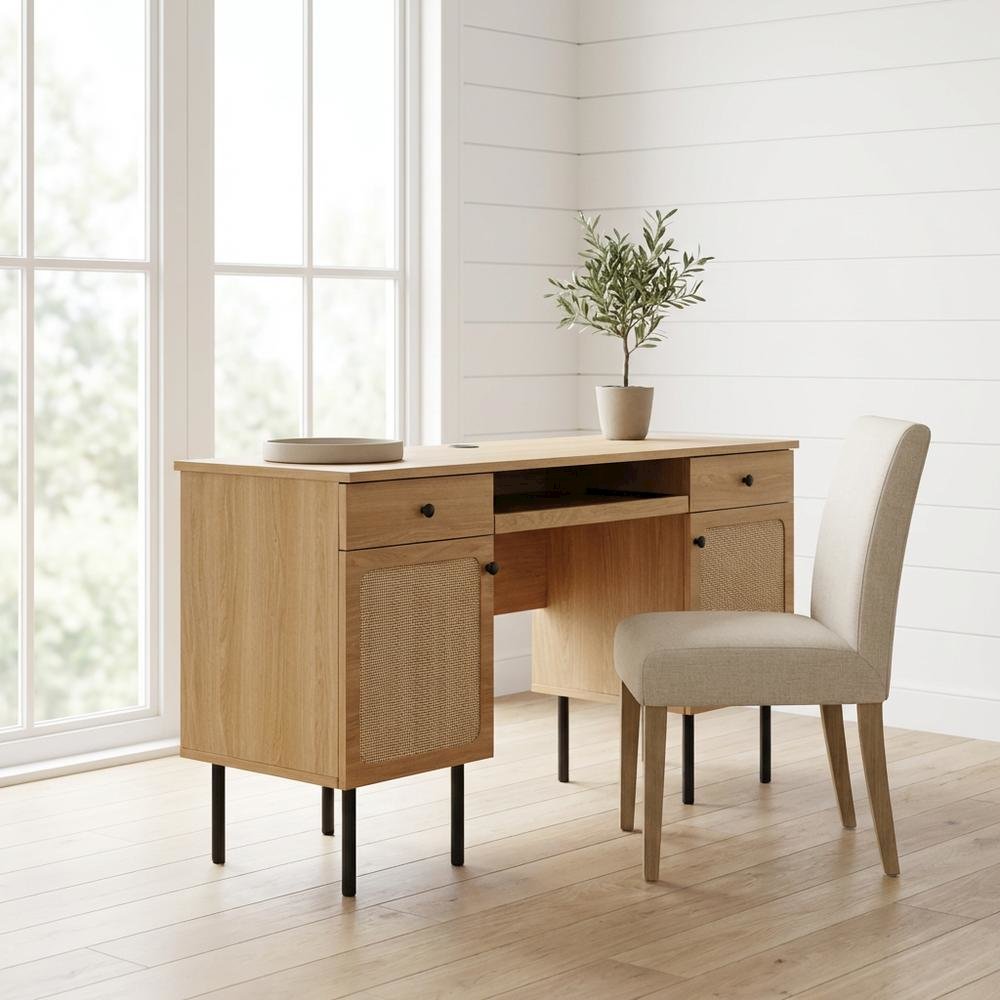 Modern Office Desk In Neutral Finish With Spacious Work Surface