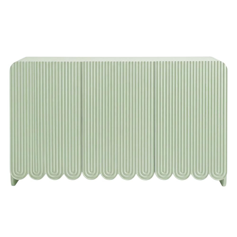 Scalloped And Fluted Storage Cabinet With Elegant Design In Neutral Finish