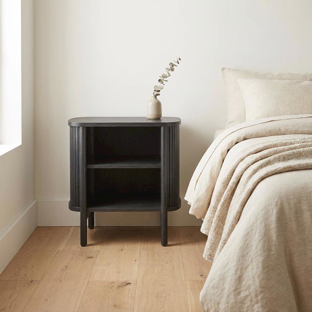 Nightstand with Open Storage in Black, for Bedroom Living Space