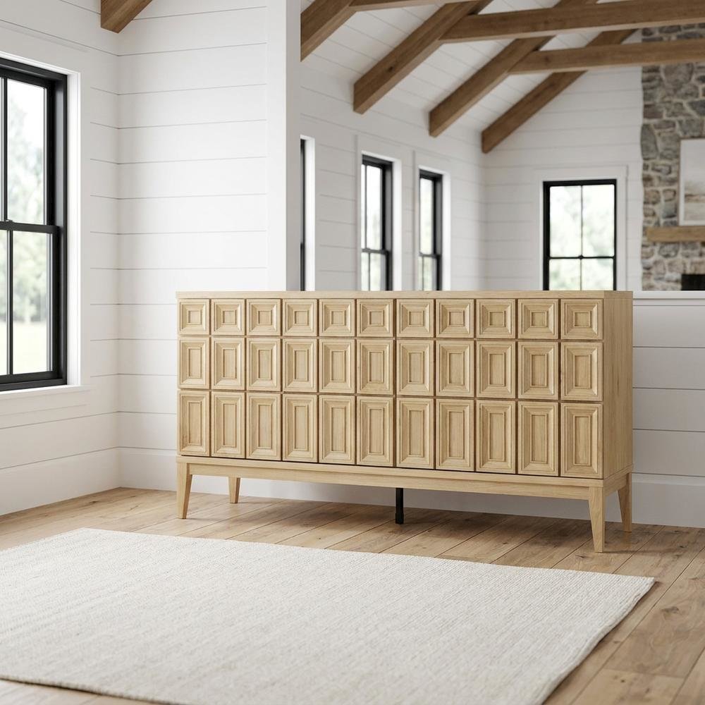 Wooden Sideboard Buffet Cabinet with Storage Credenza for Dining Room, Hickory