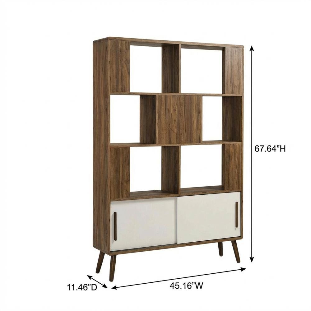 Wooden Bookcase with Sliding Doors for Living Room Storage