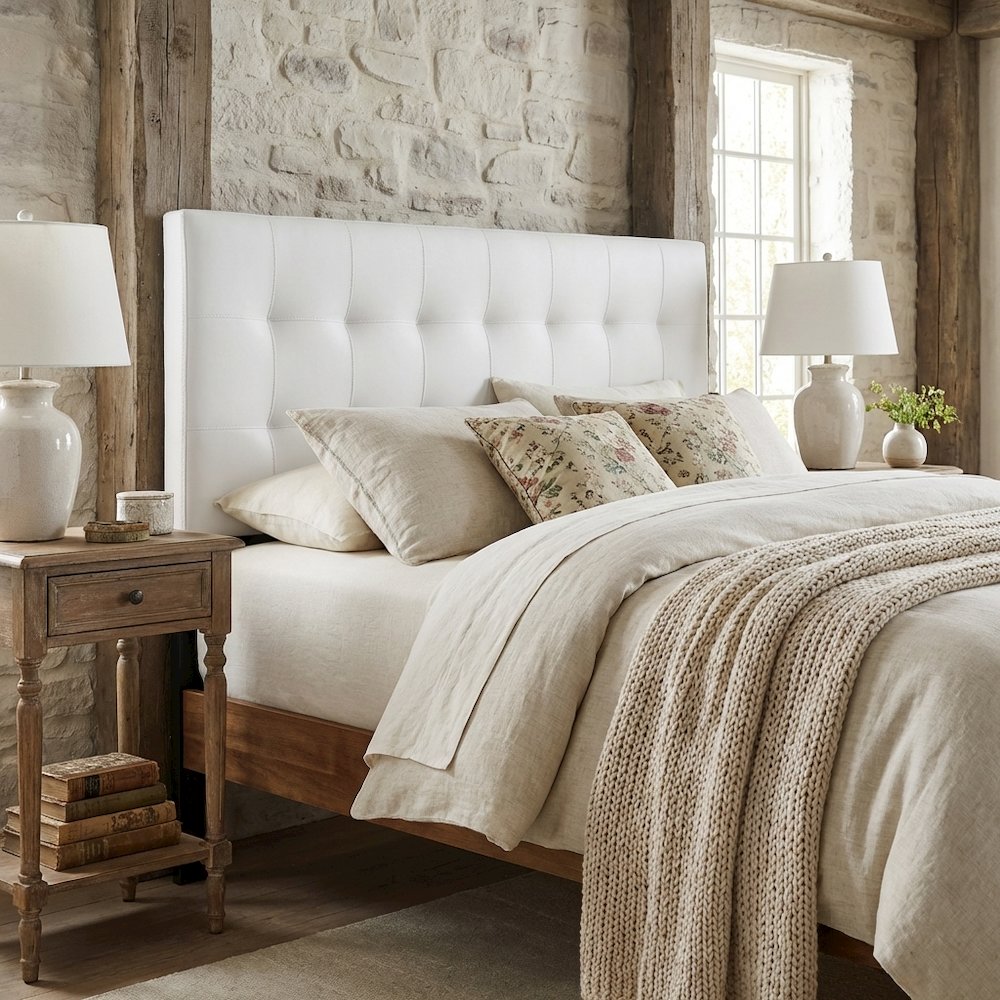 Upholstered Vinyl Queen Headboard with Durable Padding and Sleek Design