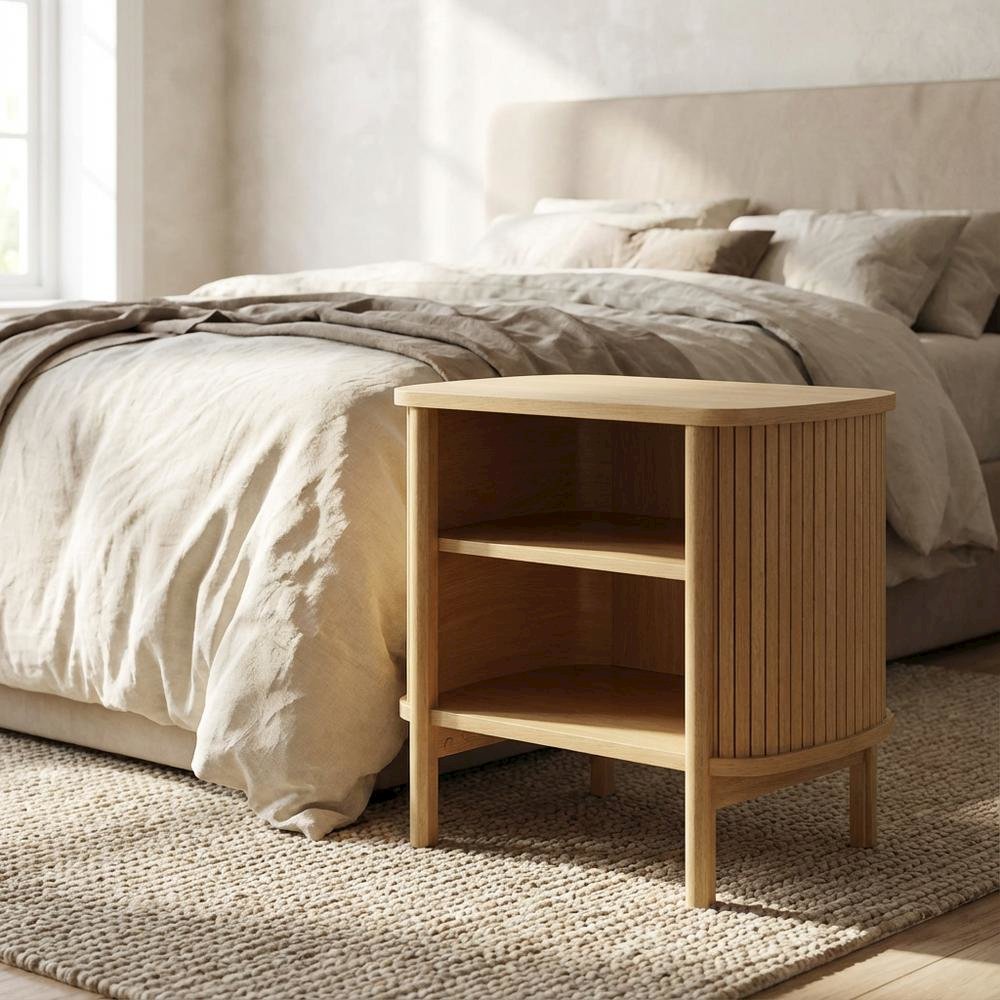 Brown Nightstand with Open Storage and Modern Design