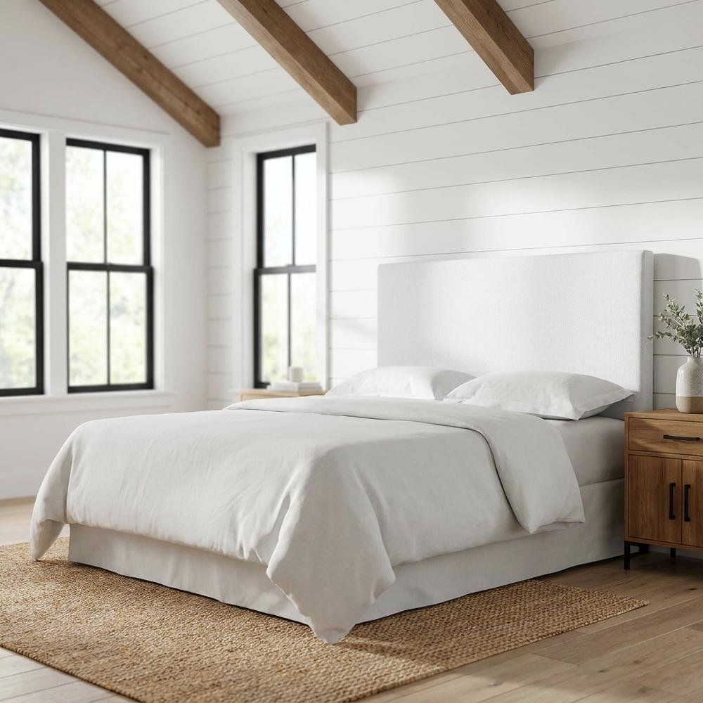 Linen-Upholstered Padded Headboard for Full and Queen Size Beds Only, White