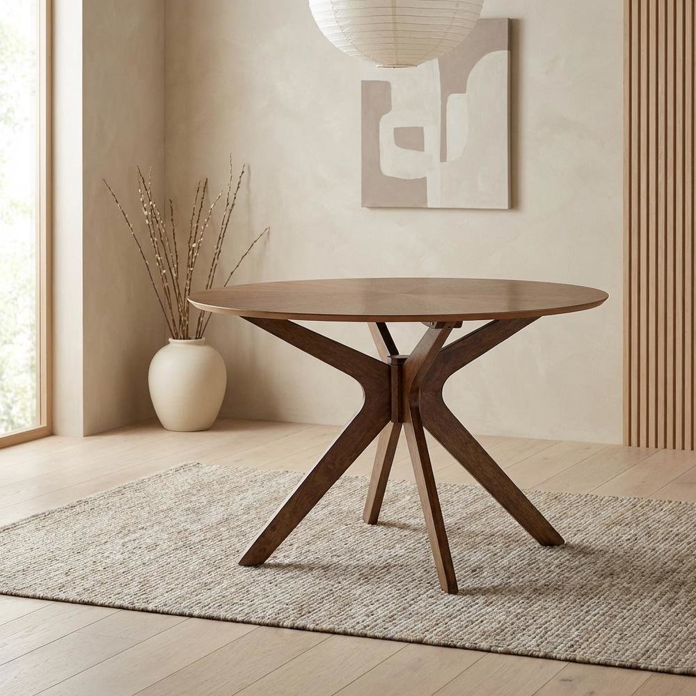 Walnut Round Wood Dining Table, Modern Style, Seats 4