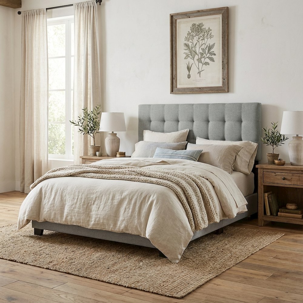 Upholstered Fabric Queen Headboard with Padded Design for Bedroom Comfort