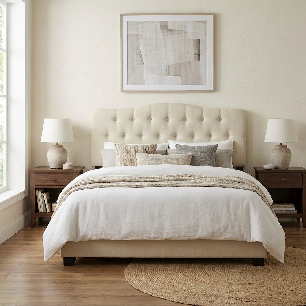 Upholstered Queen Fabric Headboard with Padded Design and Sturdy Construction