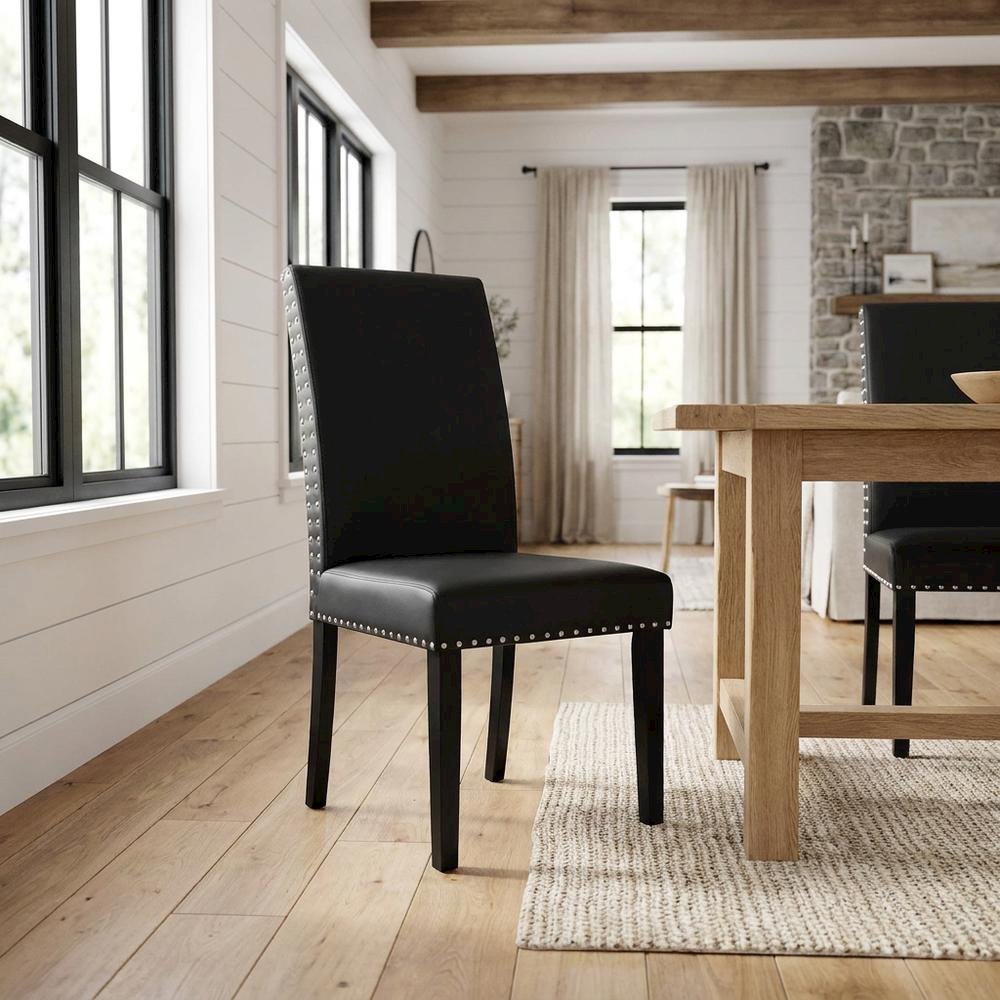 Faux Leather Upholstered Dining Chair with Thick Cushioned Seat, Black