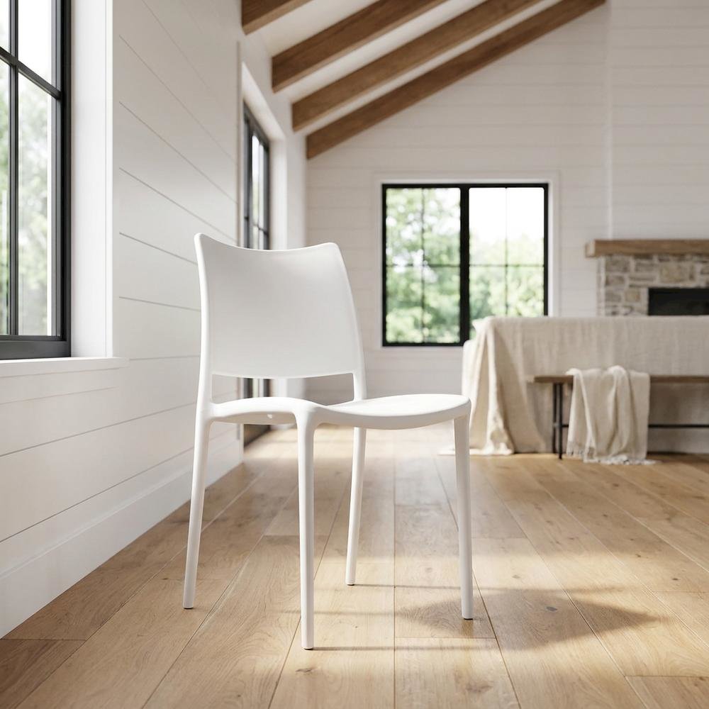 Stackable Plastic Dining Chair for Kitchen and Dining Room Table Sets, White