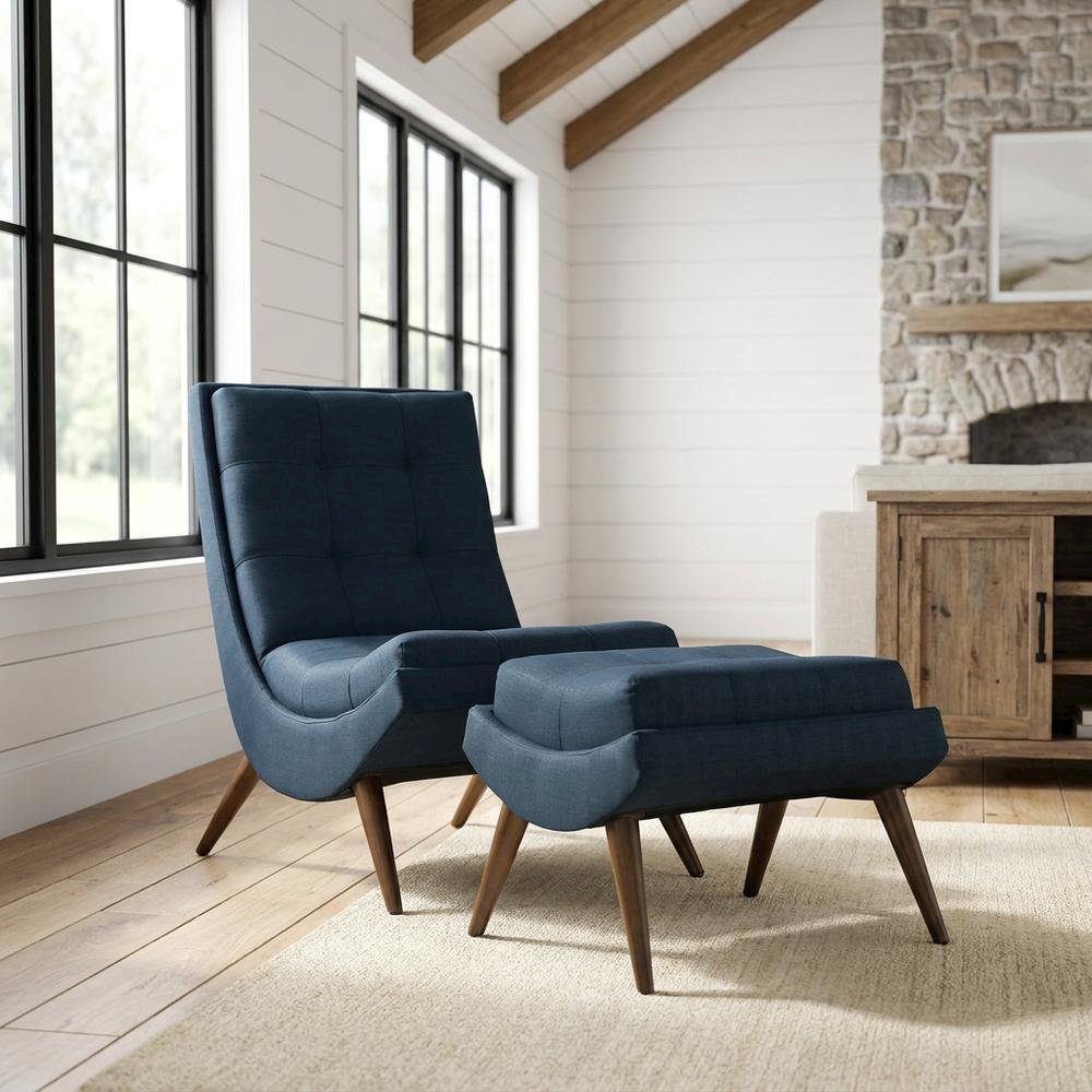 Fabric-Upholstered Lounge Chair for Living Room and Bedroom, Azure