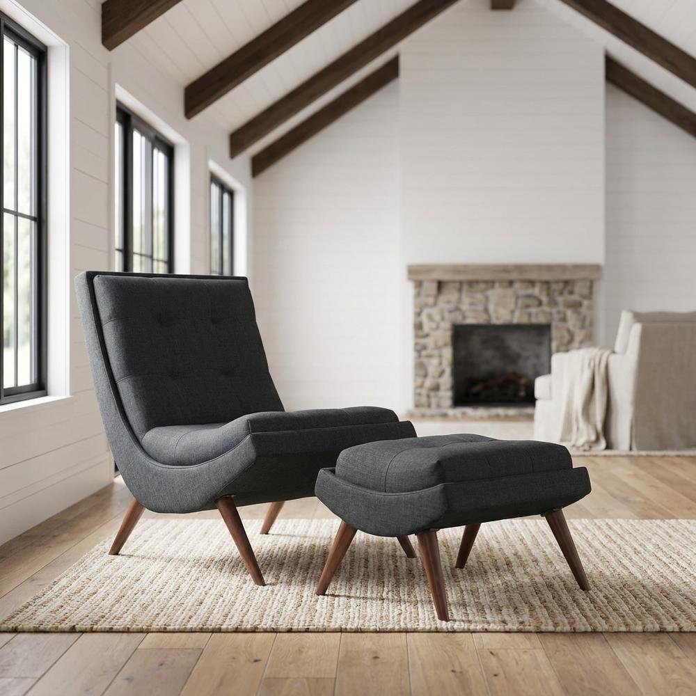 Fabric-Upholstered Lounge Chair for Living Room and Bedroom, Gray