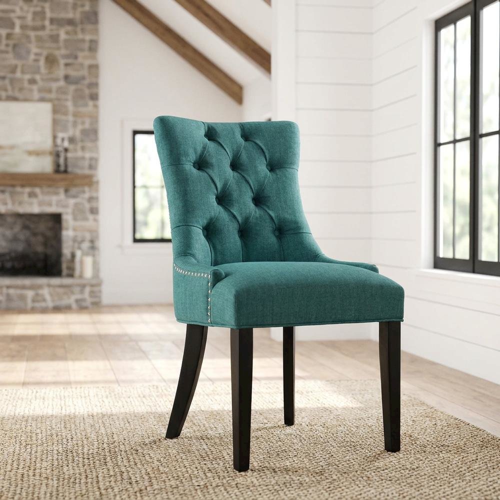 Tufted Upholstered Fabric Dining Chair for Kitchen and Dining Room, Teal