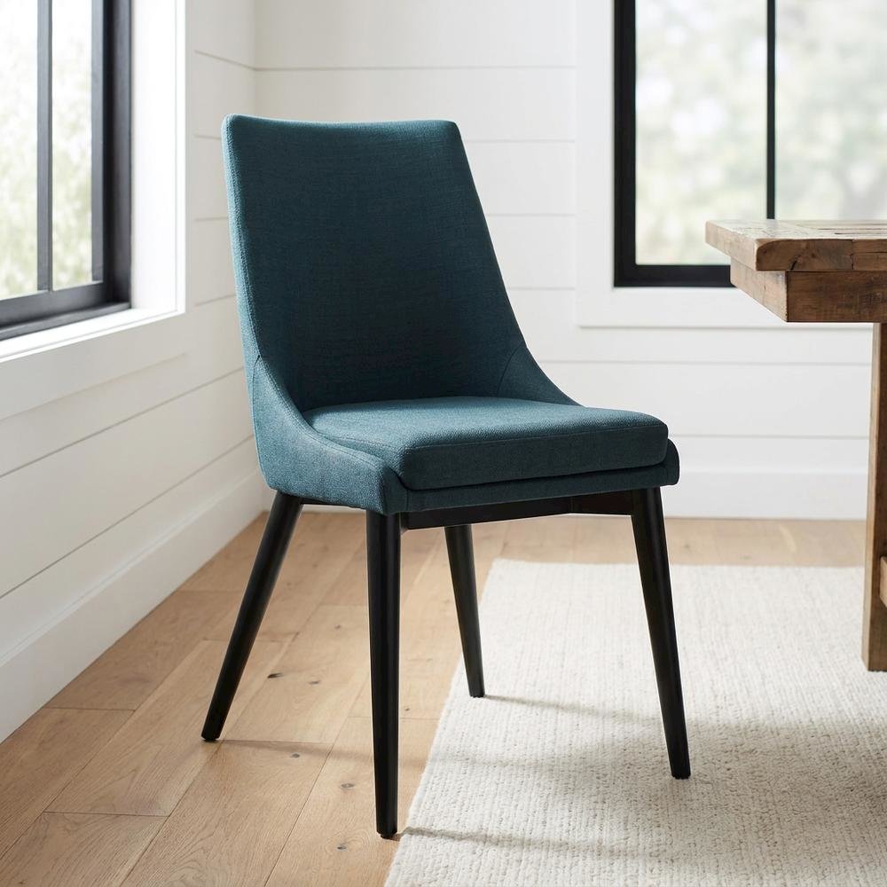 Fabric-Upholstered Dining Chair with Cushioned Seat, Azure