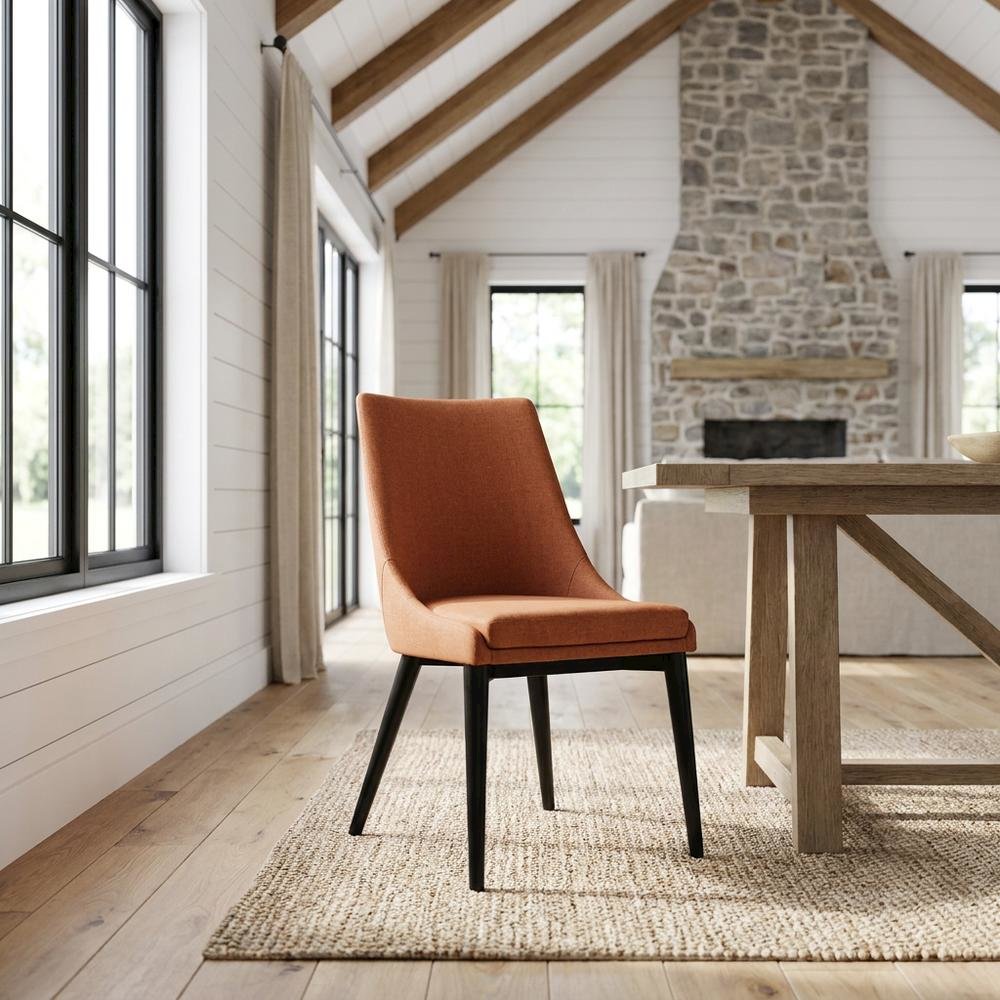 Fabric-Upholstered Dining Chair with Cushioned Seat, Orange