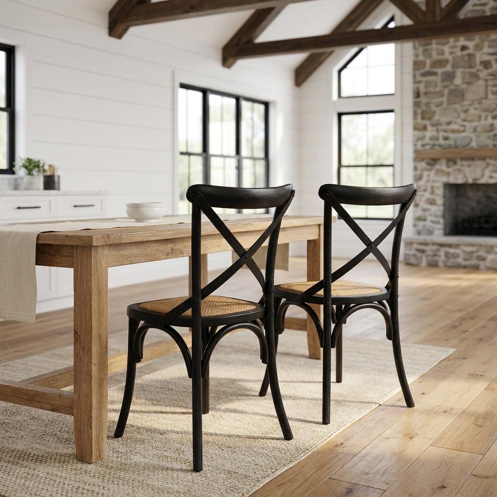 Wooden Dining Side Chairs for Kitchen and Dining Room, Black, Set of 2