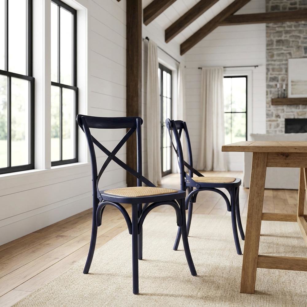 Wooden Dining Side Chairs for Kitchen and Dining Room, Midnight Blue, Set of 2