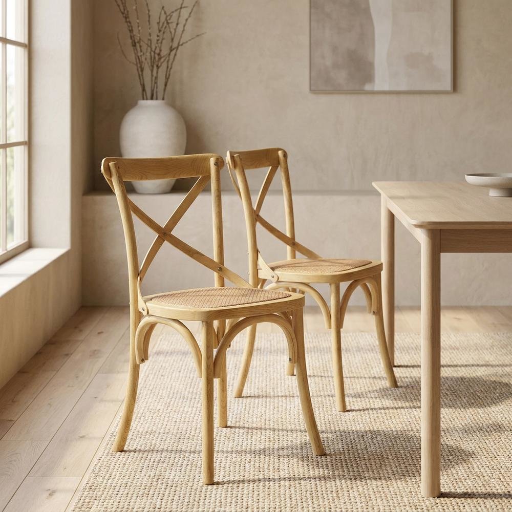 Wooden Dining Side Chairs for Kitchen and Dining Room, Natural, Set of 2