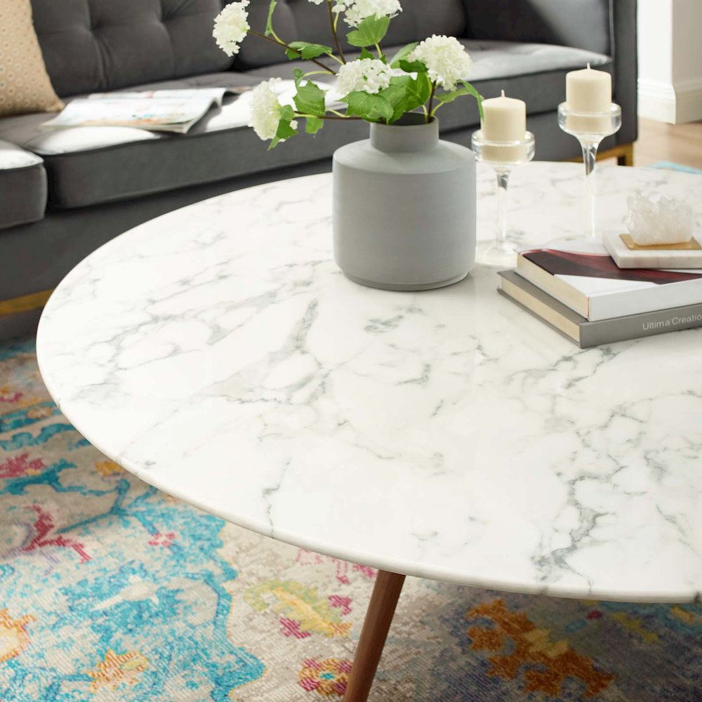 Lippa 48" Round Faux Marble Coffee Table with Tripod Base