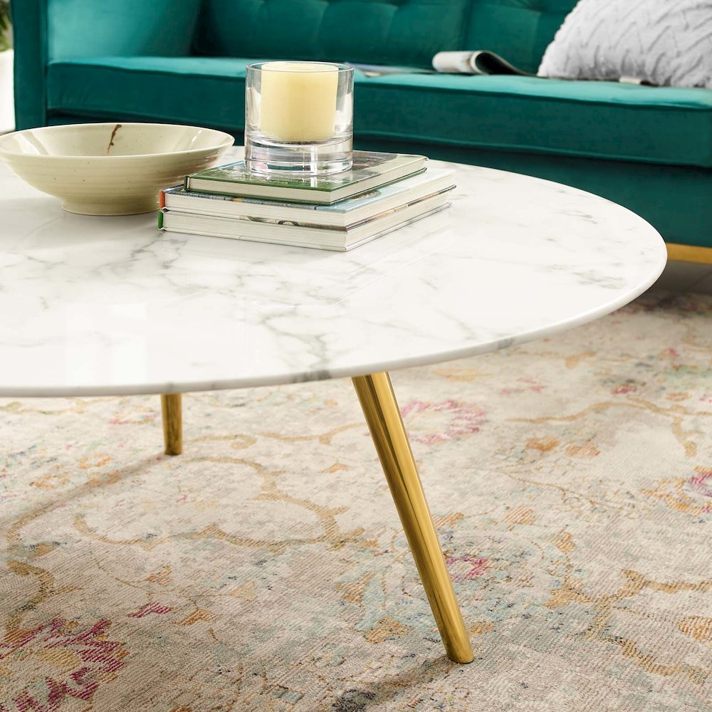 Lippa 40" Round Faux Marble Coffee Table with Tripod Base