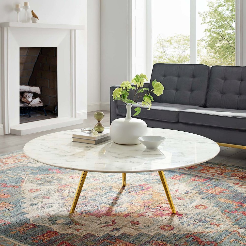 Lippa 48" Round Faux Marble Coffee Table with Tripod Base